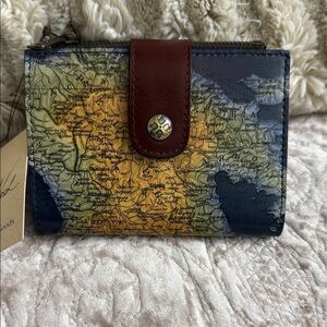 NWTS! Patricia Nash Blue and Gold Chiara Greek Map Print Wallet